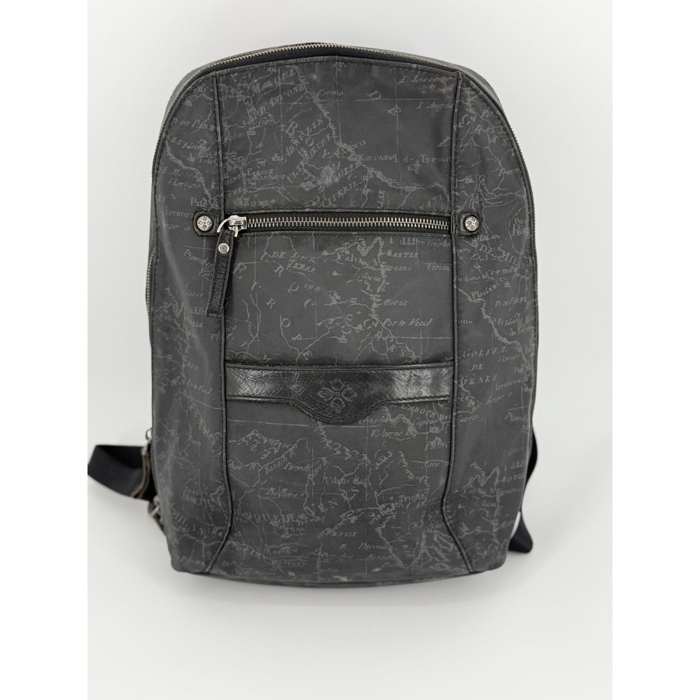 Patricia Nash Backpack Black World Map Atlas Bag Coated Canvas Leather Genoa Vtg